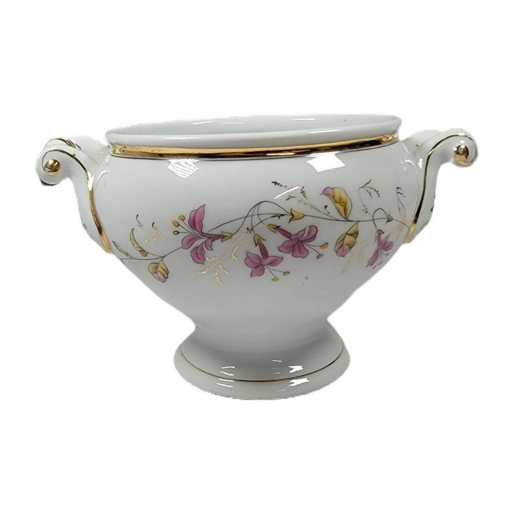 Vintage Porcelain 5" Tureen Casserole No Lid White Pink Floral Bouquet Flowers